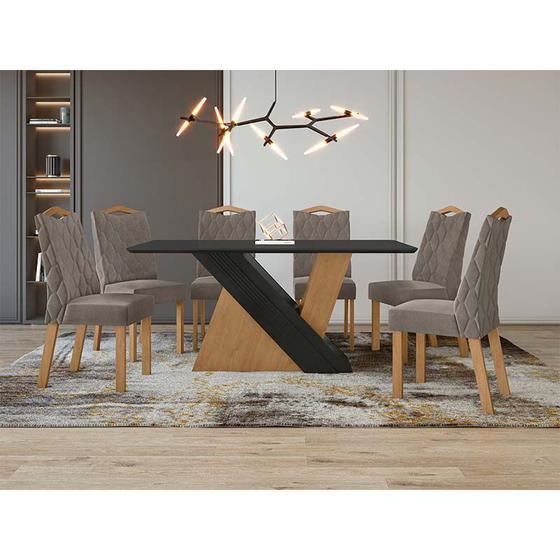Imagem de Conjunto Sala de Jantar 6 Cadeiras Vênus Lopas Amêndoa Clean/Preto Fosco/Suede Animale Bege