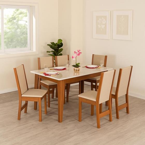Imagem de Conjunto Sala de Jantar 6 lugares Retangular Giovana Cadeiras Nobre