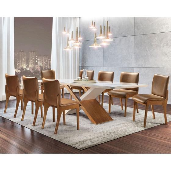 Imagem de Conjunto Sala de Jantar Alice Madeira e Vidro 8 Cadeiras Bella Gold Mobillare