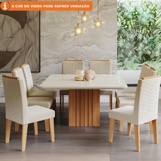 Imagem de Conjunto Sala de Jantar Ana 130X80 Tampo em MDF/Vidro 8 Cadeiras Clarice Cimol Nature Off White Nude