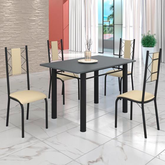Imagem de Conjunto Sala de Jantar Bahia Mesa Tubo 120x75cm Tampo Madeira com 4 Cadeiras