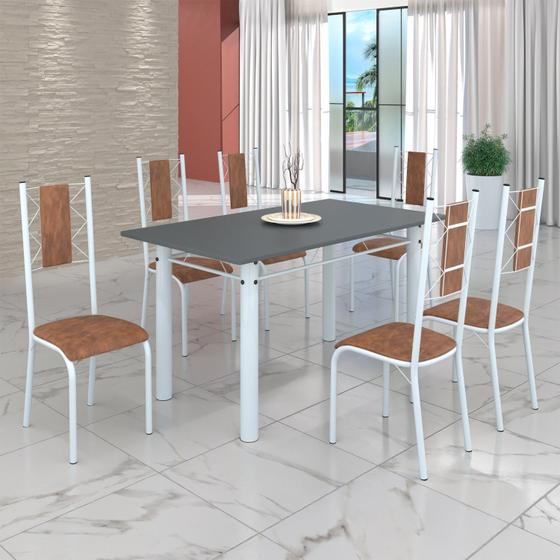 Imagem de Conjunto Sala de Jantar Bahia Mesa Tubo 140x75cm Tampo Pedra com 6 Cadeiras