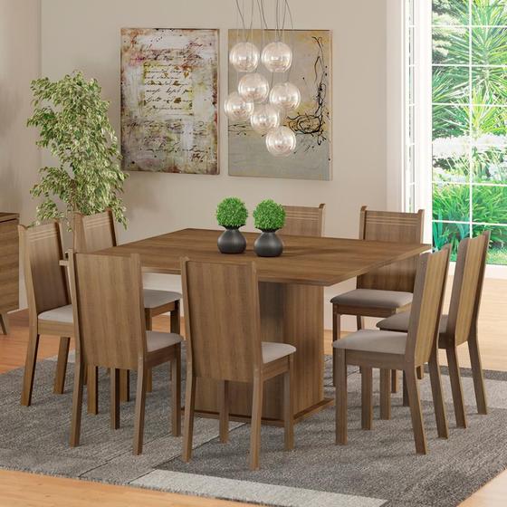 Imagem de Conjunto Sala de Jantar Clarice Madesa Mesa Tampo de Madeira com 8 Cadeiras