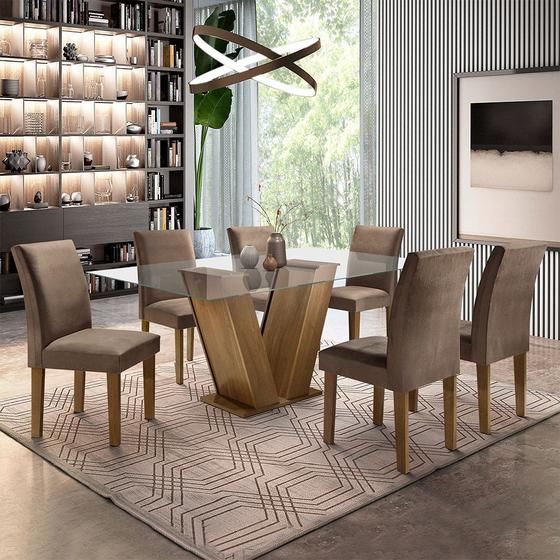 Imagem de Conjunto Sala de Jantar Classic Mesa Ypê com 6 Cadeiras de Jantar Estofadas - Suede Marrom