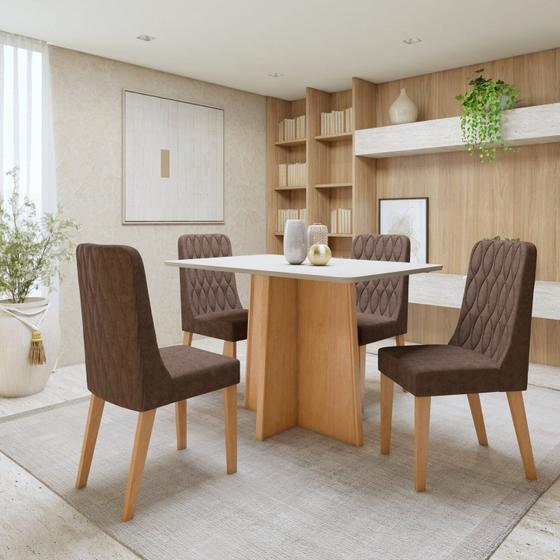 Imagem de Conjunto Sala de Jantar com 4 Cadeiras Tampo Retangular em MDF Luar