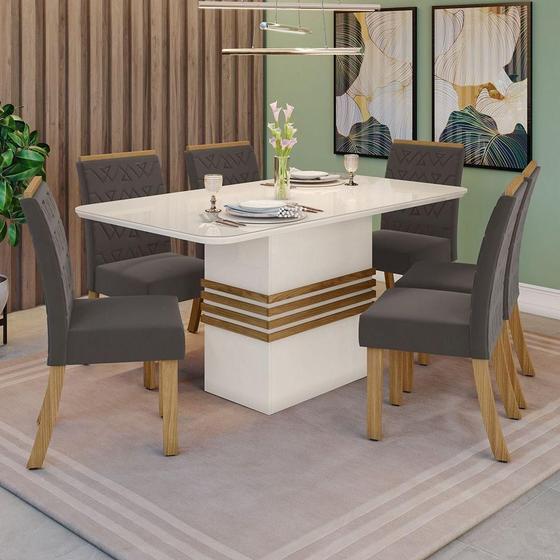 Imagem de Conjunto Sala De Jantar Com Vidro 160 Cm 6 Cadeiras Nature Com Off White E Marrom Expresso