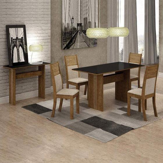 Imagem de Conjunto Sala de Jantar Completa com Mesa Tampo Vidro, 4 Cadeiras e Aparador Florença Leifer