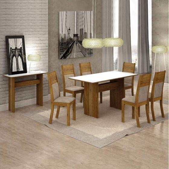 Imagem de Conjunto Sala de Jantar Completa com Mesa Tampo Vidro, 6 Cadeiras e Aparador Florença Leifer