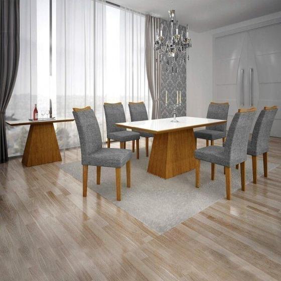 Imagem de Conjunto Sala de Jantar Completa com Mesa Tampo Vidro, 6 Cadeiras e Aparador Pampulha Leifer
