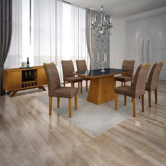 Imagem de Conjunto Sala de Jantar Completa com Mesa Tampo Vidro, 6 Cadeiras e Buffet com Adega Supreme Leifer