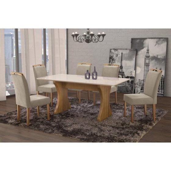 Imagem de Conjunto Sala de Jantar em Madeira Maciça Mesa Milão Curva e 6 Cadeiras Priscila Espresso Móveis