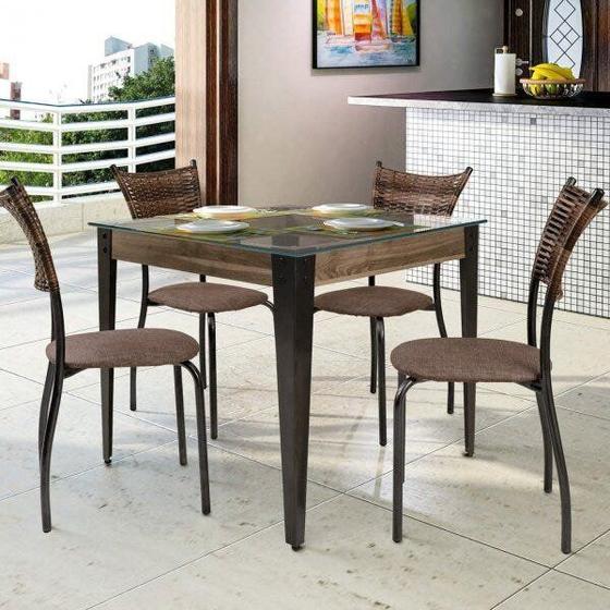 Imagem de Conjunto Sala de Jantar Espanha com 4 Cadeiras em Aço Tampo de Vidro Mais Decor