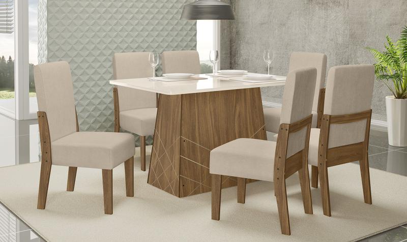 Imagem de Conjunto sala de jantar gaia 1,35 com 6 cadeiras cedro 74b
