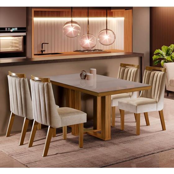Imagem de Conjunto Sala de Jantar Lottus Mesa Tampo em MDF e Vidro com 4 Cadeiras ShopKasa