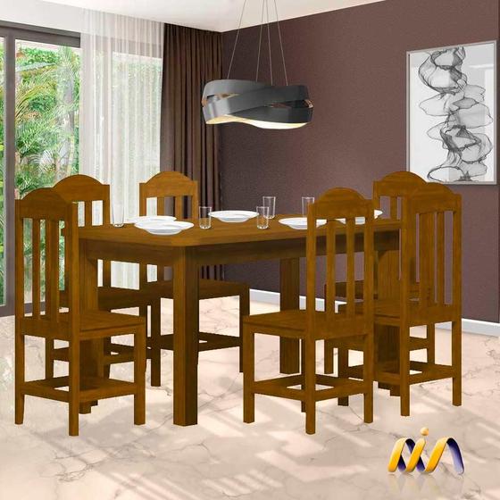 Imagem de Conjunto Sala De Jantar Madeira Maciça Safira Com 6 Lugares Imbuia Shop JM