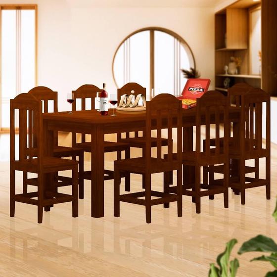 Imagem de Conjunto Sala De Jantar Madeira Maciça Safira Com 8 Lugares Castanho JM Móveis