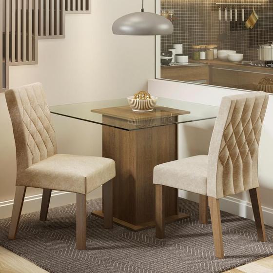 Imagem de Conjunto Sala de Jantar Madesa Cassia Mesa Tampo de Vidro com 2 Cadeiras