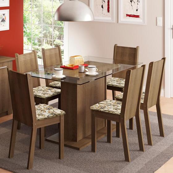 Imagem de Conjunto Sala de Jantar Madesa Gales Mesa Tampo de Vidro com 6 Cadeiras