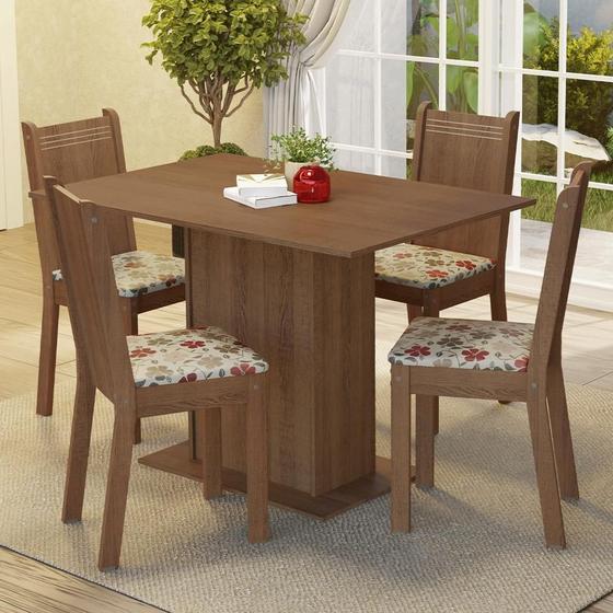 Imagem de Conjunto Sala de Jantar Madesa Luana Mesa Tampo de Madeira com 4 Cadeiras - Rustic/Floral Hibiscos