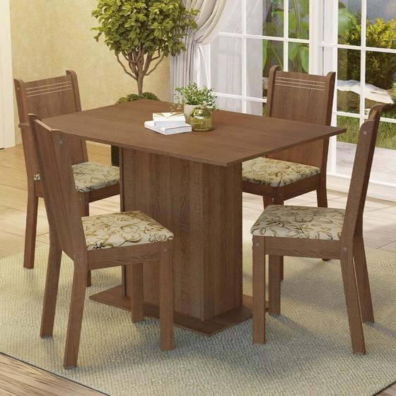 Imagem de Conjunto Sala de Jantar Madesa Luana Mesa Tampo de Madeira com 4 Cadeiras - Rustic/Lírio Bege