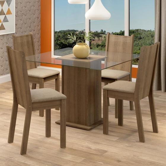 Imagem de Conjunto Sala de Jantar Madesa Magda Mesa Tampo de Vidro com 4 Cadeiras