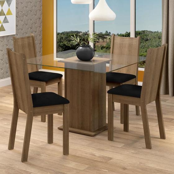 Imagem de Conjunto Sala de Jantar Madesa Maya Mesa Tampo de Vidro com 4 Cadeiras