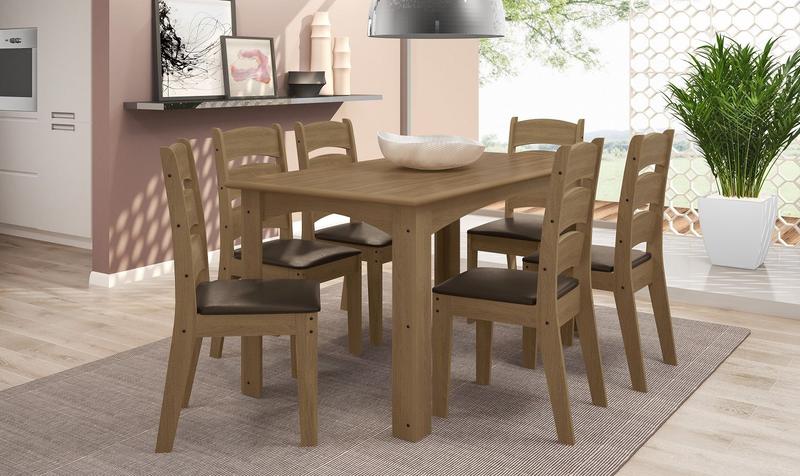 Imagem de CONJUNTO SALA DE JANTAR MALI 1,56 COM 6 CADEIRAS Cedro 61C