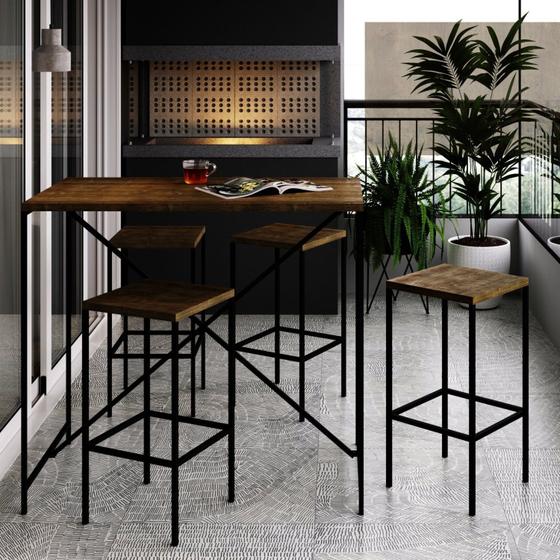 Imagem de Conjunto Sala de Jantar Mesa 110x60cm Bancada com 4 Banquetas Steel Quadra Industrial