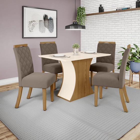 Imagem de Conjunto Sala de Jantar Mesa 120cm Tampo MDF Canto Reto com 4 Cadeiras Angel Espresso Móveis