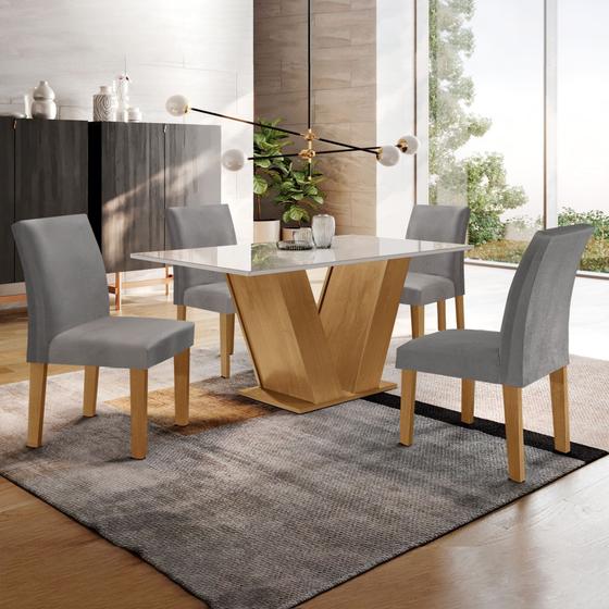 Imagem de Conjunto Sala de Jantar Mesa 120x80cm Tampo MDF/Vidro com 4 Cadeiras Espanha Yescasa