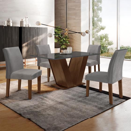 Imagem de Conjunto Sala de Jantar Mesa 120x80cm Tampo MDF/Vidro com 4 Cadeiras Espanha Yescasa