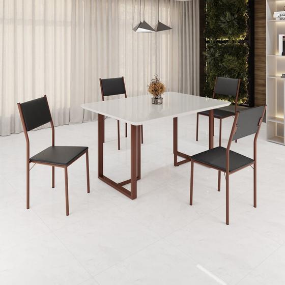 Imagem de Conjunto Sala de Jantar Mesa 120x90cm Base Lunna Tampo Mdf Laca com Vidro Florença