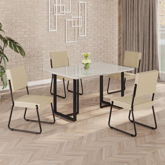 Imagem de Conjunto Sala de Jantar Mesa 120x90cm Base Lunna Tampo Mdf Laca com Vidro Napoli