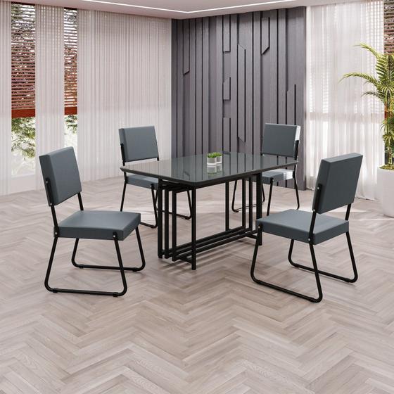 Imagem de Conjunto Sala de Jantar Mesa 120x90cm Base Pérola Tampo Mdf Laca com Vidro Napoli