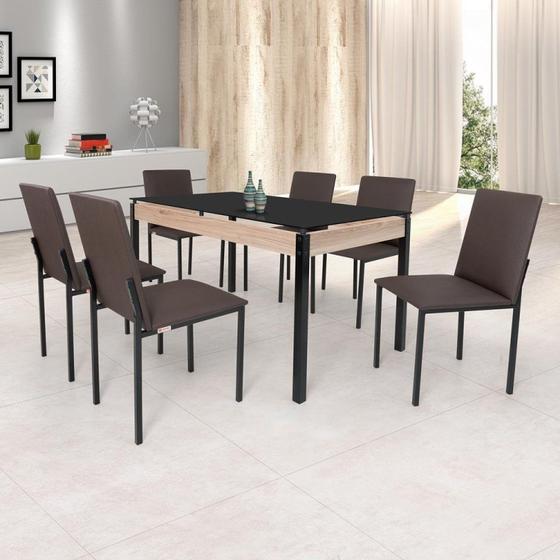 Imagem de Conjunto Sala de Jantar Mesa 140x80cm Tampo Vidro com 6 Cadeiras Dubai Ciplafe