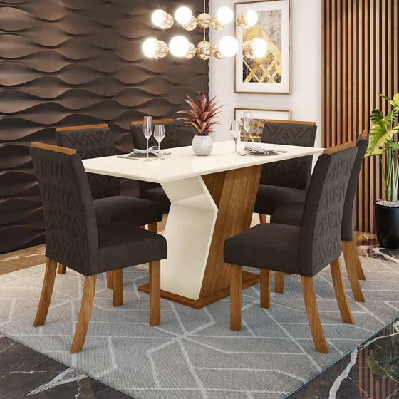 Imagem de Conjunto Sala de Jantar Mesa 160 Cm Tampo MDF 6 Cadeiras Zuri Casa 812