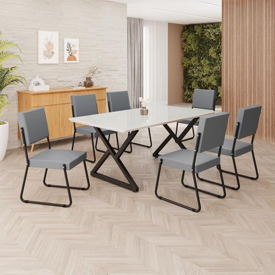Imagem de Conjunto Sala de Jantar Mesa 160x90cm Base Império Tampo Mdf Laca com Vidro Napoli