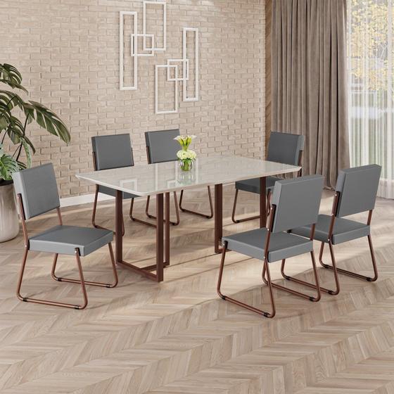 Imagem de Conjunto Sala de Jantar Mesa 160x90cm Base Lunna Tampo Mdf Laca com Vidro Napoli