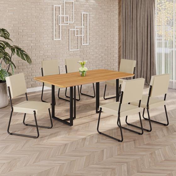 Imagem de Conjunto Sala de Jantar Mesa 160x90cm Base Lunna Tampo Mdf Napoli Creme / Preto