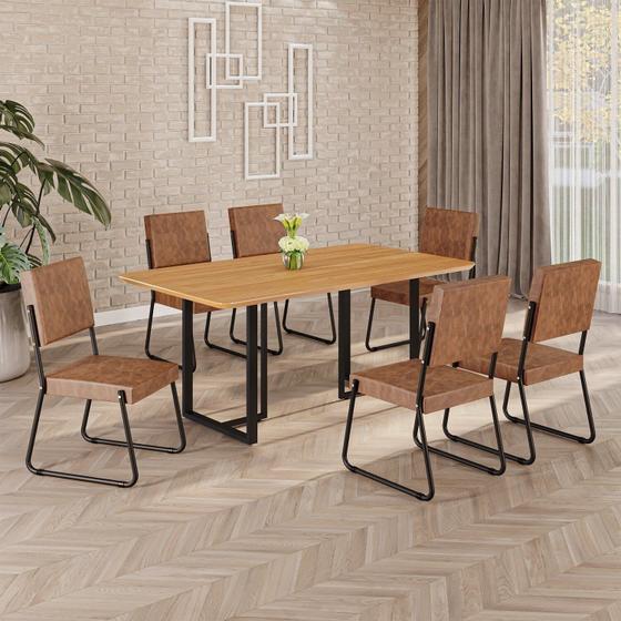 Imagem de Conjunto Sala de Jantar Mesa 160x90cm Base Lunna Tampo Mdf Napoli Marrom/Preto