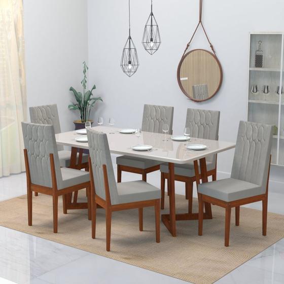 Imagem de Conjunto Sala De Jantar Mesa 160X90Cm Tampo Vidro/Mdf Com 6 Cadeiras Safira