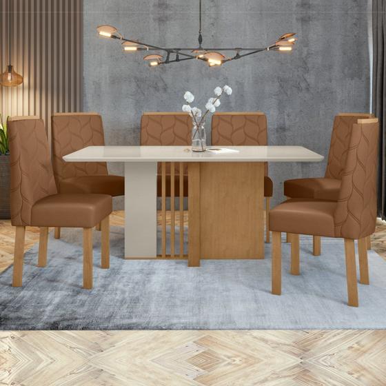 Imagem de Conjunto Sala de Jantar Mesa 170x90cm Tampo MDF/Vidro com 6 Cadeiras Astrid Móveis Lopas