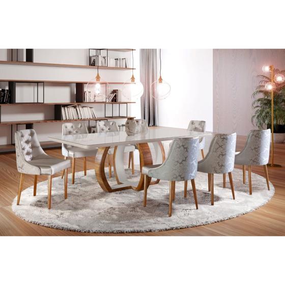 Imagem de Conjunto Sala de Jantar Mesa 220x110cm Tampo Madeira com 8 Cadeiras Elegance Mobilare