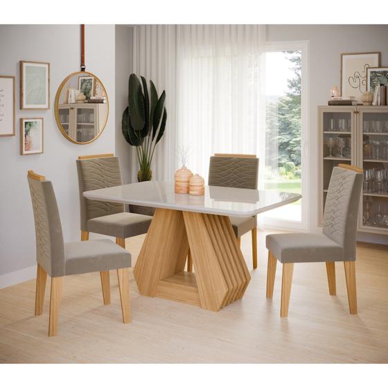 Imagem de Conjunto Sala de Jantar Mesa Ágata 130x80cm Tampo Vidro/MDF com 4 Cadeiras Clarice