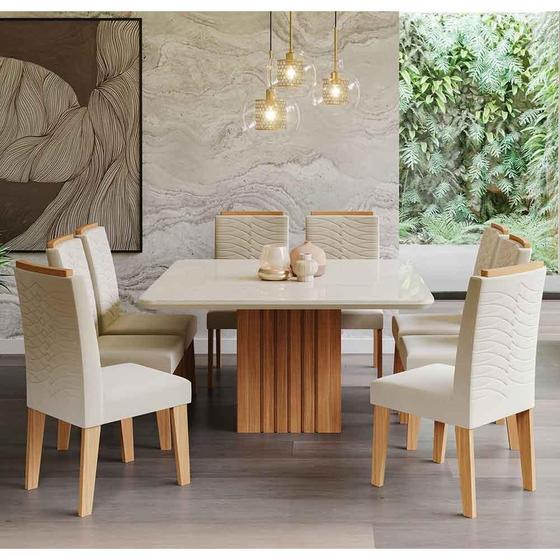 Imagem de Conjunto Sala de Jantar Mesa Ana 130x130 cm e 8 Cadeiras Clarice Cimol Nature/Off White/Nude