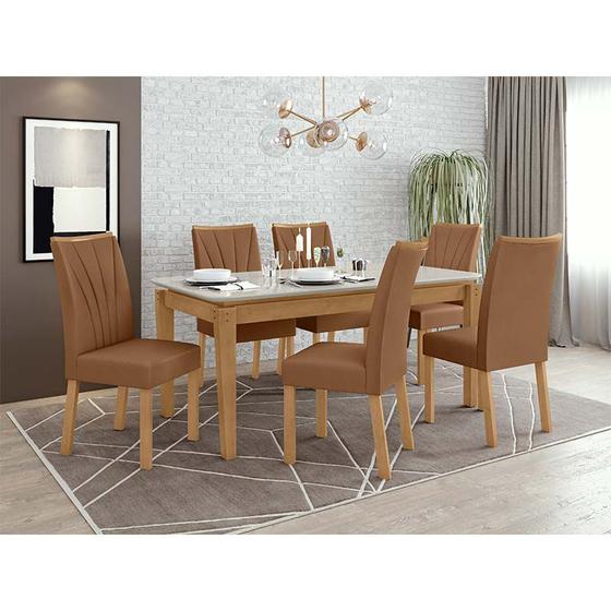 Imagem de Conjunto Sala de Jantar Mesa Áries Com 6 Cadeiras Apogeu Lopas Amêndoa Clean/Off White/Corano Caramelo