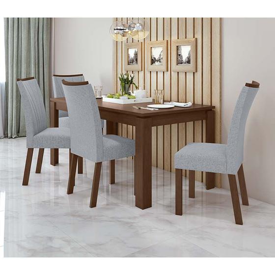 Imagem de Conjunto Sala de Jantar Mesa Athenas Com 4 Cadeiras Apogeu Lopas Imbuia Clean/Linho Cinza Claro