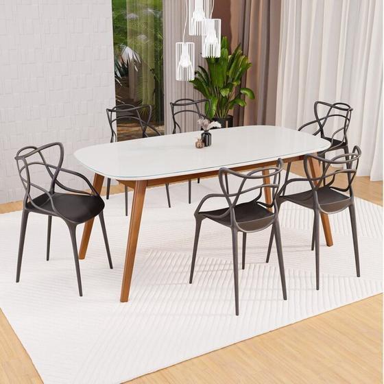 Imagem de Conjunto Sala de Jantar Mesa Ceci com Vidro com 6 Cadeiras Allegra Espresso Móveis