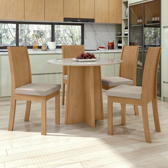 Imagem de Conjunto Sala de Jantar Mesa Celebrare 100x100cm Tampo MDF/Vidro com 4 Cadeiras Athenas Móveis Lopas