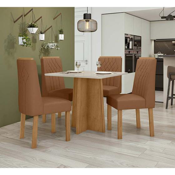 Imagem de Conjunto Sala de Jantar Mesa Celebrare 90 Com 4 Cadeiras Exclusive Lopas Amêndoa Clean/Off White/Corano Caramelo